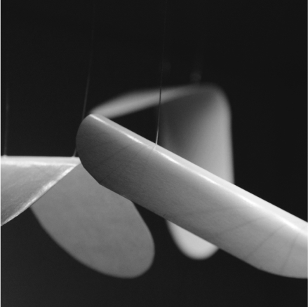 Cardboard prototypes of the various possible shapes of the lamp shade